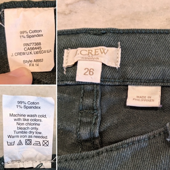 J Crew Dark Green Moto Zipper Pocket Jeans - Picture 6 of 8